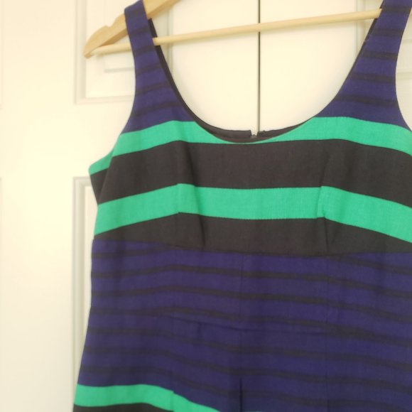 Loft Sleeveless Striped Blue Greed Dress - 6P Size - Picture 7 of 13
